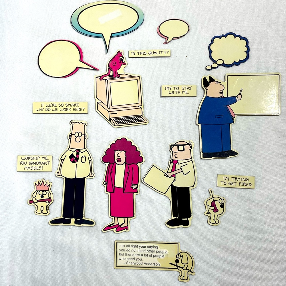 17 pc Dilbert Magnet Set, comic strip Dogbert Catbert good condition great gift